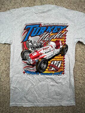 Midget Grand Prix T-shirt LG Gray Turkey Night Agajanian Irwindale Speedway Race